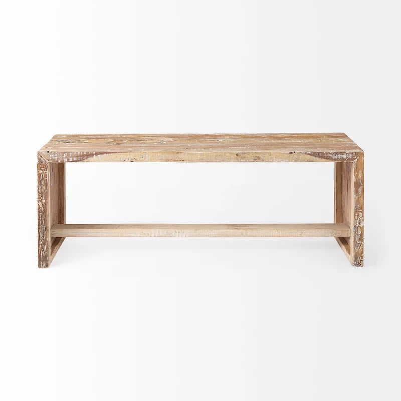 Banc Solveig en bois recyclé brun clair - 47 cm (L) x 13 cm (P) x 18 cm (H)