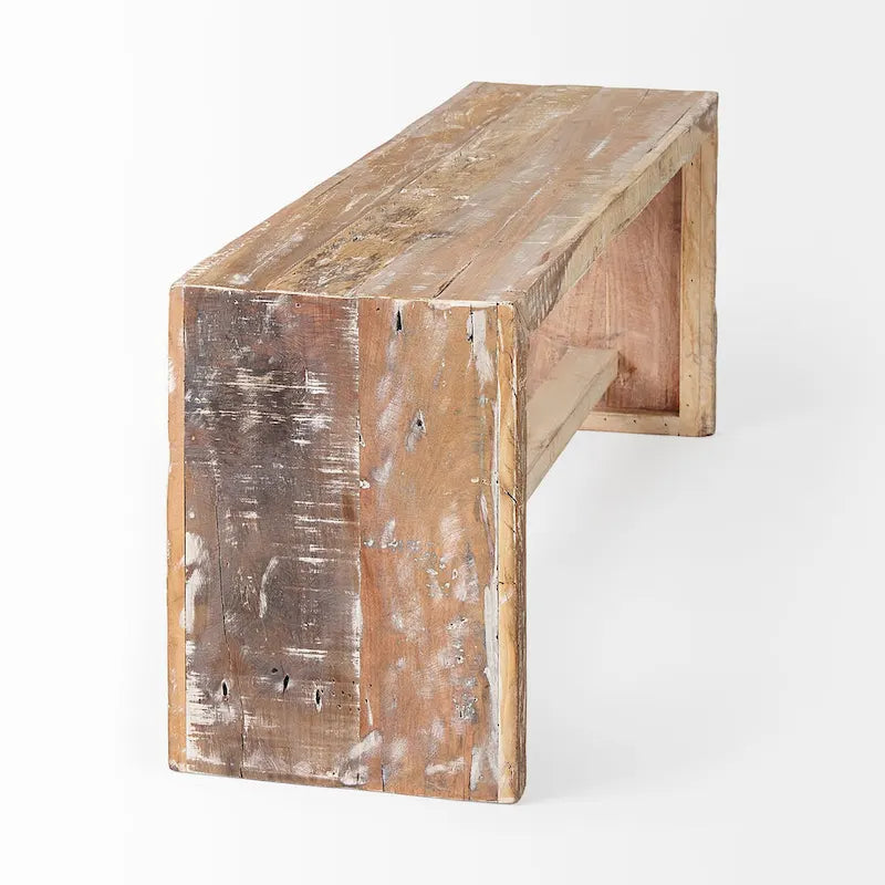Banc Solveig en bois recyclé brun clair - 47 cm (L) x 13 cm (P) x 18 cm (H)