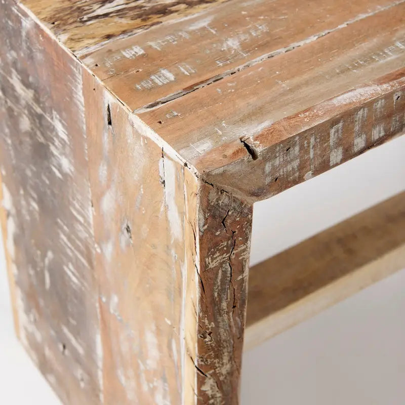Banc Solveig en bois recyclé brun clair - 47 cm (L) x 13 cm (P) x 18 cm (H)