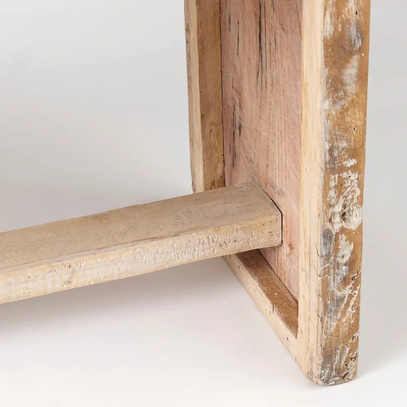 Banc Solveig en bois recyclé brun clair - 47 cm (L) x 13 cm (P) x 18 cm (H)