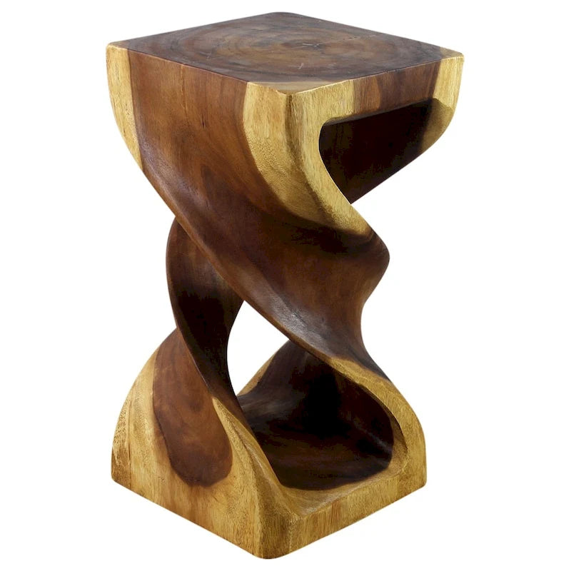 Table d'appoint Haussmann en bois à double torsion, 30,5 cm x 58,5 cm x 58,5 cm, finition chêne huilé