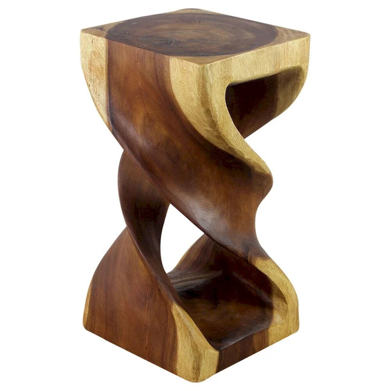 Table d'appoint Haussmann en bois à double torsion, 30,5 cm x 58,5 cm x 58,5 cm, finition chêne huilé
