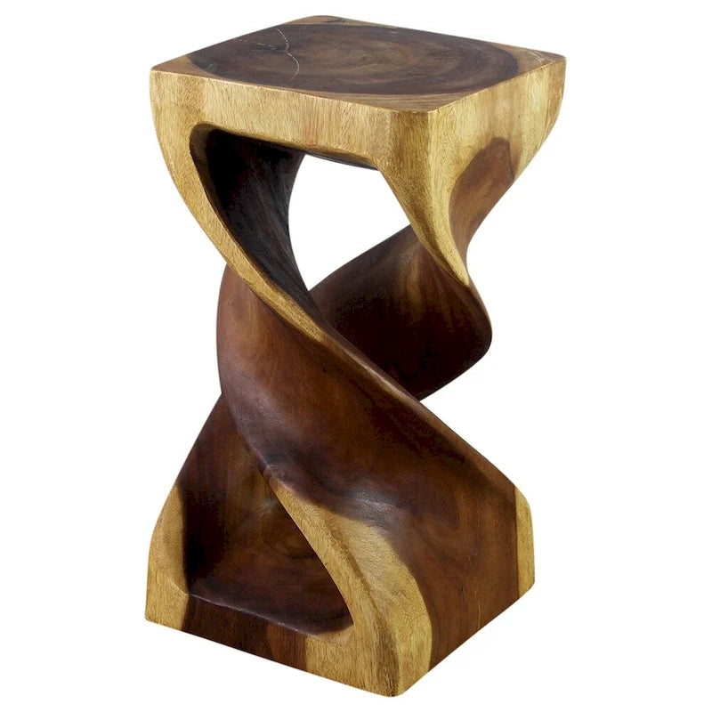 Table d'appoint Haussmann en bois à double torsion, 30,5 cm x 58,5 cm x 58,5 cm, finition chêne huilé