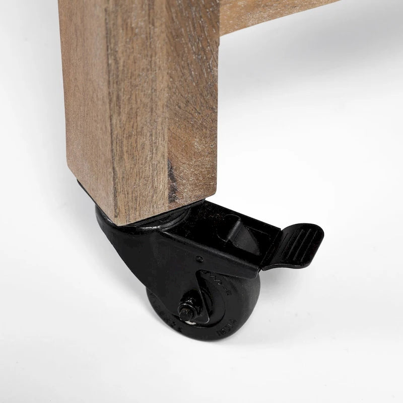 Îlot de cuisine roulant Stuart I Brown, plateau en bois massif, structure en métal noir, deux niveaux - 71 cm (L) x 152 cm (l) x 86 cm (H)