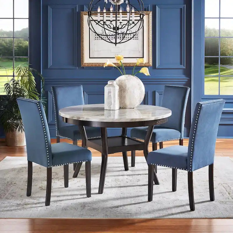 Ensemble de salle à manger rond Balmforth en faux marbre blanc par iNSPIRE Q Classic