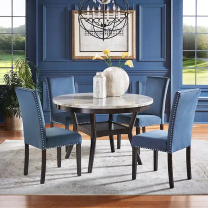 Ensemble de salle à manger rond Balmforth en faux marbre blanc par iNSPIRE Q Classic