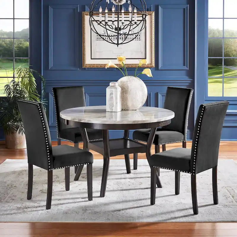 Ensemble de salle à manger rond Balmforth en faux marbre blanc par iNSPIRE Q Classic