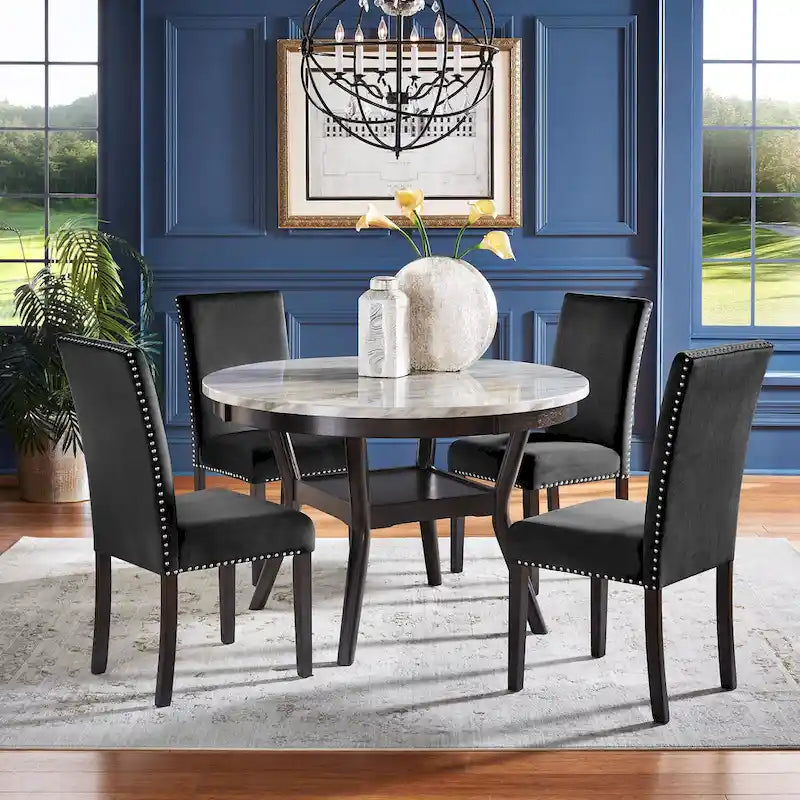 Ensemble de salle à manger rond Balmforth en faux marbre blanc par iNSPIRE Q Classic