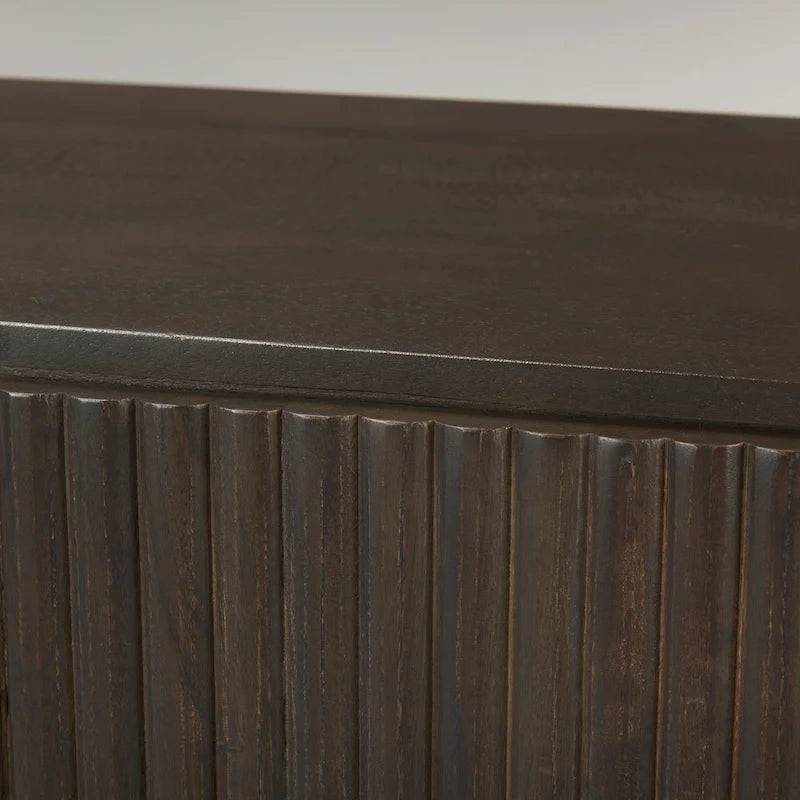 Buffet cannelé en bois massif brun foncé Terra - 72,0 cm (L) x 18,5 cm (l) x 32,0 cm (H)