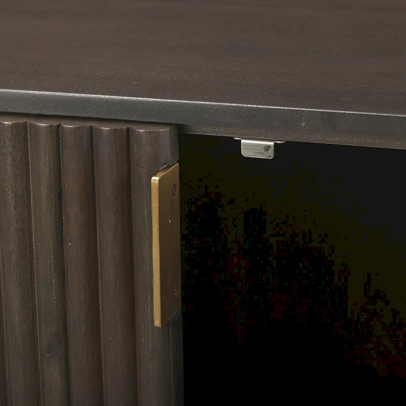 Buffet cannelé en bois massif brun foncé Terra - 72,0 cm (L) x 18,5 cm (l) x 32,0 cm (H)