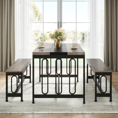 Ensemble table et chaises de salle à manger 55 pouces pour 4 à 6 personnes, table de cuisine 3 pièces style ferme avec 2 bancs, ensemble table et banc de coin repas