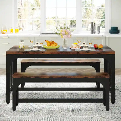 Ensemble table et chaises de salle à manger 55 pouces pour 4 à 6 personnes, table de cuisine 3 pièces style ferme avec 2 bancs, ensemble table et banc de coin repas