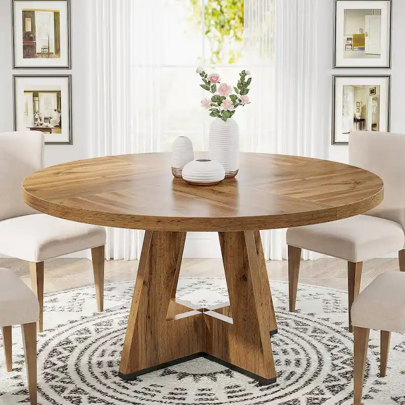 Round Dining Table for 4, 47 Inch Farmhouse Kitchen Table Small Dinner Table Wood Kitchen Table for Dining Room Living Room