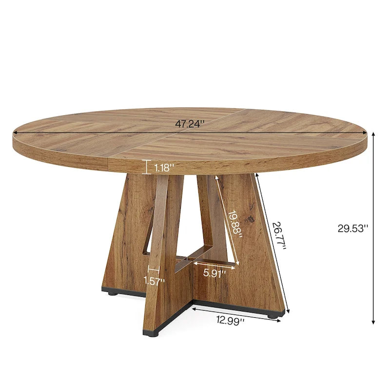 Table de salle à manger ronde pour 4 personnes, table de cuisine de style campagnard de 120 cm, petite table à manger en bois pour salle à manger ou salon