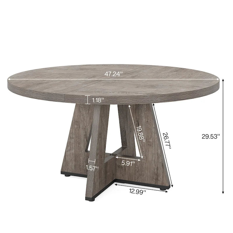 Table de salle à manger ronde pour 4 personnes, table de cuisine de style campagnard de 120 cm, petite table à manger en bois pour salle à manger ou salon