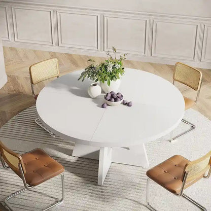 Table de salle à manger ronde pour 4 personnes, table de cuisine de style campagnard de 120 cm, petite table à manger en bois pour salle à manger ou salon