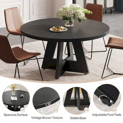 Table de salle à manger ronde pour 4 personnes, table de cuisine de style campagnard de 120 cm, petite table à manger en bois pour salle à manger ou salon