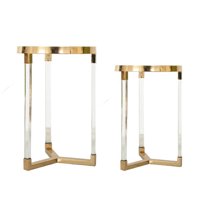 Tables rondes Verrill en acrylique et fer - Lot de 2 - Structure dorée - Plateau transparent