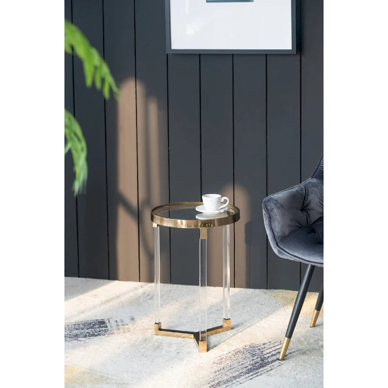 Tables rondes Verrill en acrylique et fer - Lot de 2 - Structure dorée - Plateau transparent