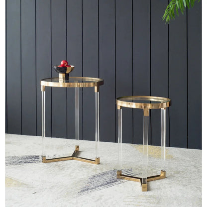 Tables rondes Verrill en acrylique et fer - Lot de 2 - Structure dorée - Plateau transparent