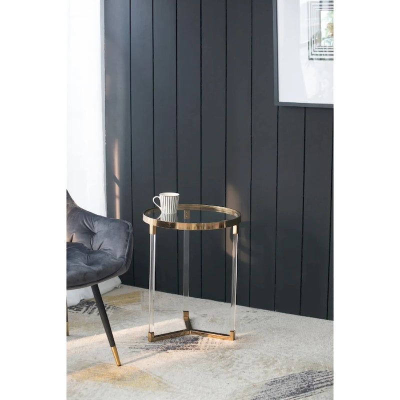 Tables rondes Verrill en acrylique et fer - Lot de 2 - Structure dorée - Plateau transparent