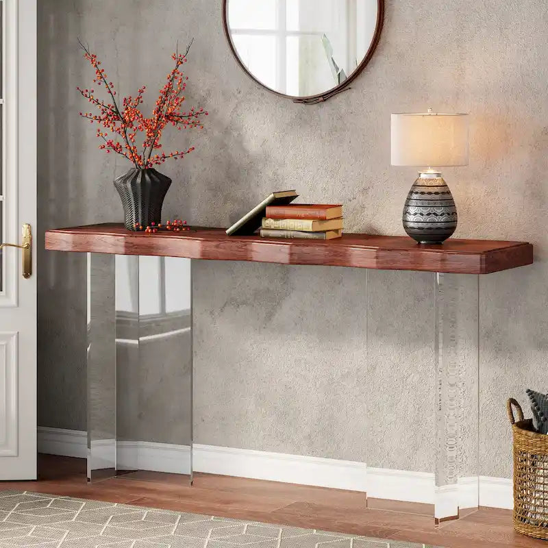 Console de 119 cm (47 pouces) avec pieds en acrylique pour entrée ou couloir, table d'appoint