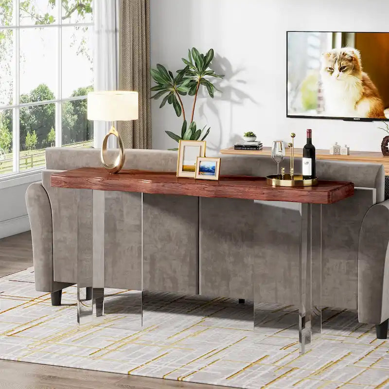 Console de 119 cm (47 pouces) avec pieds en acrylique pour entrée ou couloir, table d'appoint