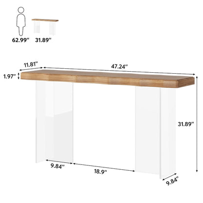 Console de 119 cm (47 pouces) avec pieds en acrylique pour entrée ou couloir, table d'appoint