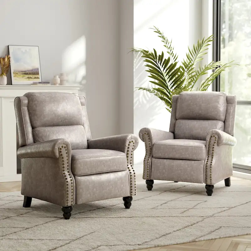 Ensemble de 2 fauteuils inclinables modernes à assise rembourrée avec revêtement en cuir PU/tissu