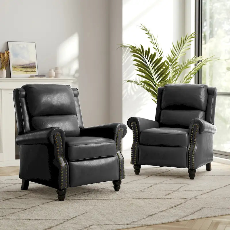 Ensemble de 2 fauteuils inclinables modernes à assise rembourrée avec revêtement en cuir PU/tissu