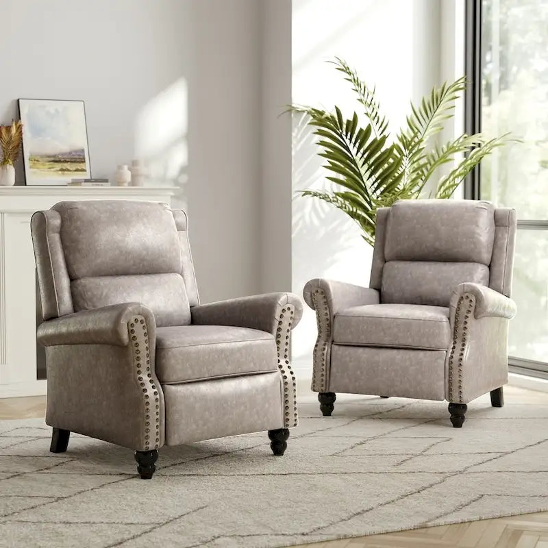 Ensemble de 2 fauteuils inclinables modernes à assise rembourrée avec revêtement en cuir PU/tissu
