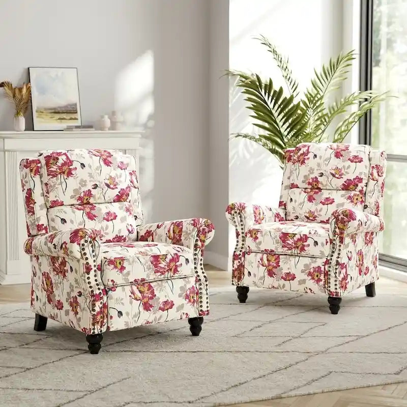 Ensemble de 2 fauteuils inclinables modernes à assise rembourrée avec revêtement en cuir PU/tissu