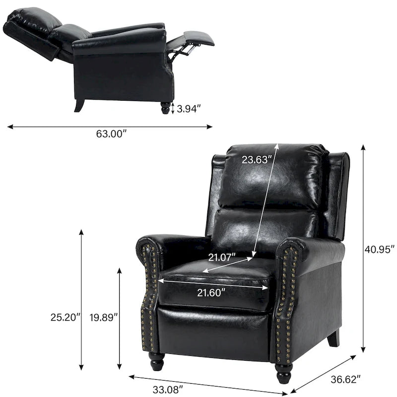Ensemble de 2 fauteuils inclinables modernes à assise rembourrée avec revêtement en cuir PU/tissu