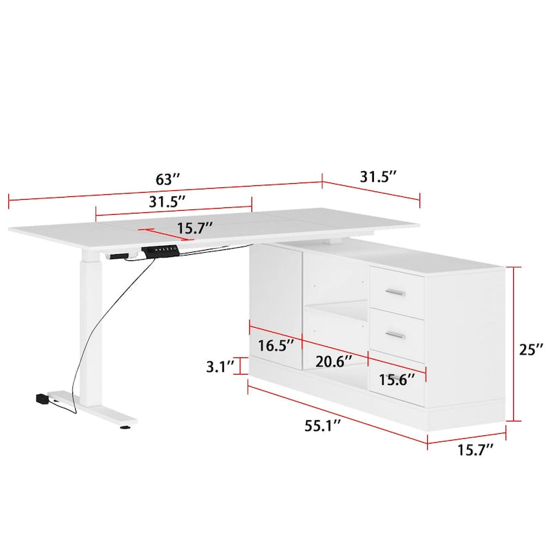 Solution de bureau : Bureau assis-debout électrique réglable en hauteur 63 cm, blanc