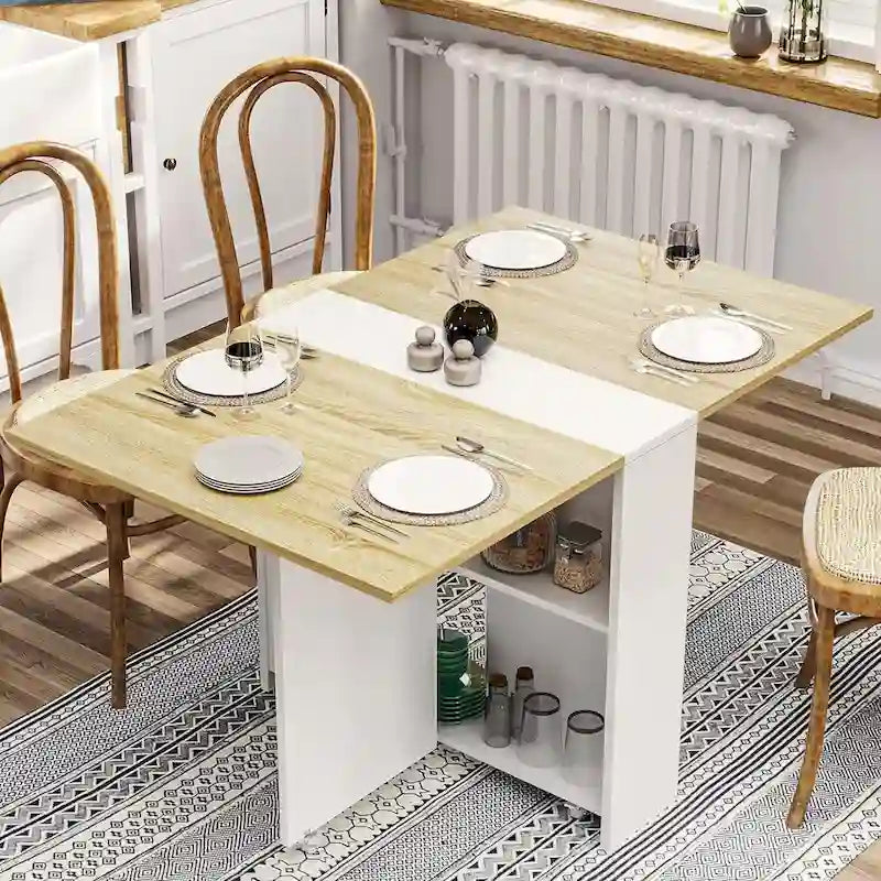 Table de salle à manger pliante à 6 roues avec abattants