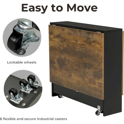 Table de salle à manger pliante à 6 roues avec abattants