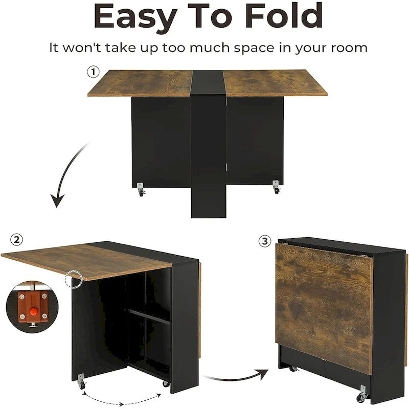 Table de salle à manger pliante à 6 roues avec abattants