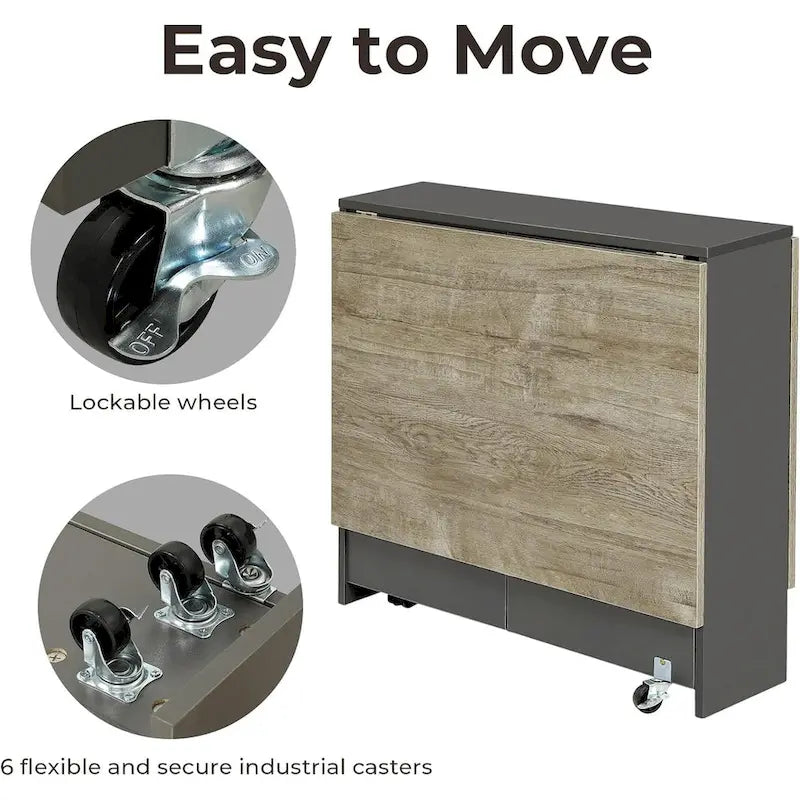 Table de salle à manger pliante à 6 roues avec abattants