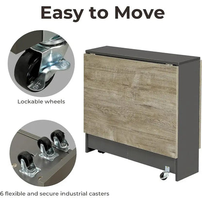 Table de salle à manger pliante à 6 roues avec abattants