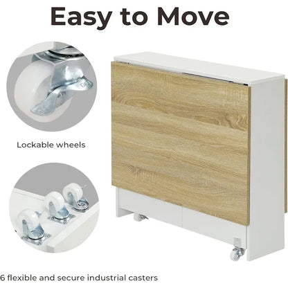 Table de salle à manger pliante à 6 roues avec abattants