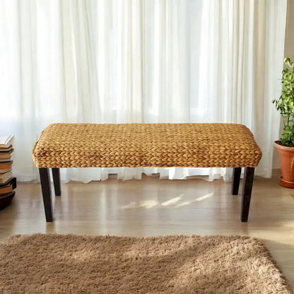 Banc d'intérieur M4H Sultan en bois massif et jacinthe d'eau naturelle