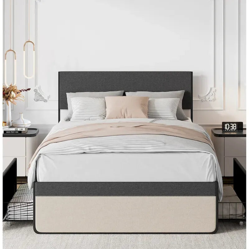 Upholstered Platform Bed Frame with 2 Storage Drawers