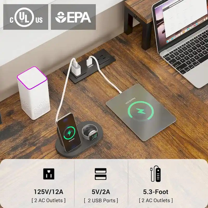 Bureau double pour deux personnes, bureau gaming LED, 2 étagères de rangement