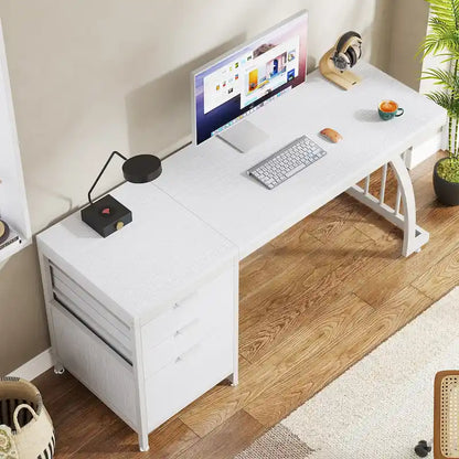 Bureau d'ordinateur réversible de 150 cm avec caisson à 3 tiroirs, style industriel, idéal pour le bureau à domicile ou la chambre.