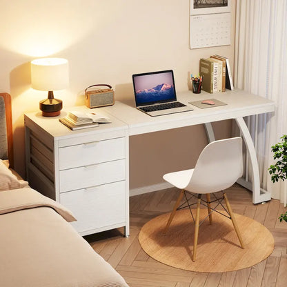 Bureau d'ordinateur réversible de 150 cm avec caisson à 3 tiroirs, style industriel, idéal pour le bureau à domicile ou la chambre.