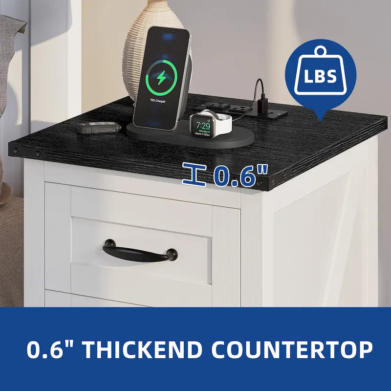 Ensemble de 2 tables d'appoint Moasis avec tiroir et prise électrique, table de chevet avec éclairage LED et station de recharge