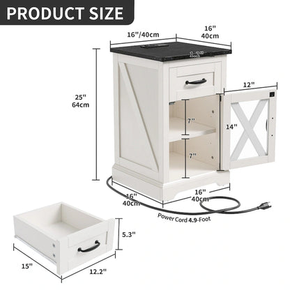 Ensemble de 2 tables d'appoint Moasis avec tiroir et prise électrique, table de chevet avec éclairage LED et station de recharge