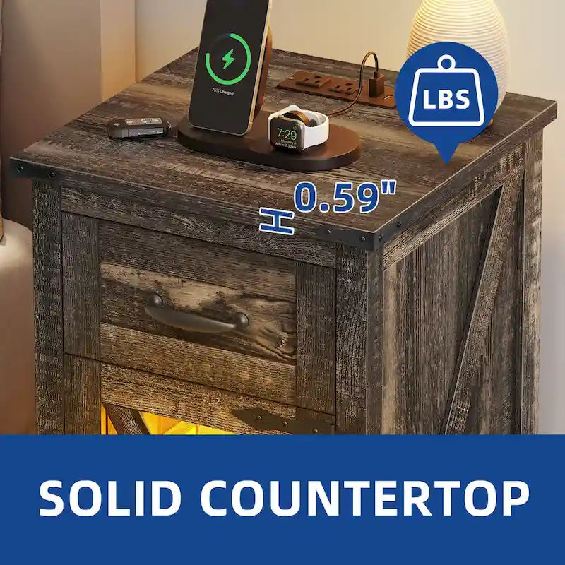 Ensemble de 2 tables d'appoint Moasis avec tiroir et prise électrique, table de chevet avec éclairage LED et station de recharge