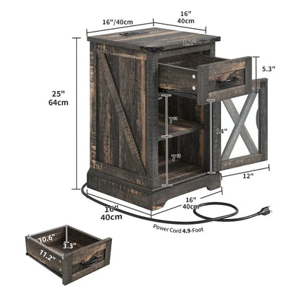 Ensemble de 2 tables d'appoint Moasis avec tiroir et prise électrique, table de chevet avec éclairage LED et station de recharge