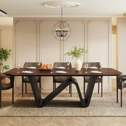 Table à manger moderne 79 pour 8 personnes, table rectangulaire, table de cuisine luxueuse blanche et dorée avec plateau en pierre frittée